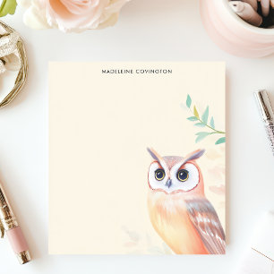 Cute Pastel Owl Minimalist Personalized Name Notepad