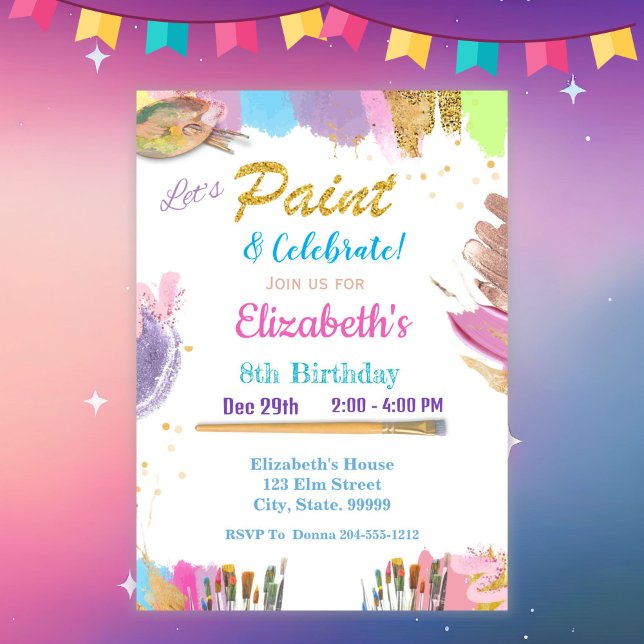 Cute Pastel Paint Birthday Party Invitation (Creator Uploaded)