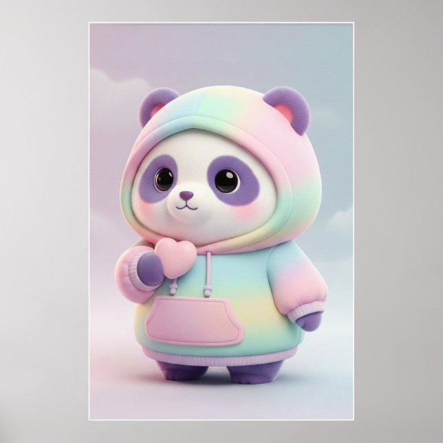 Cute Pastel Panda Hoodie | Kawaii Panda Art Poster (Front)