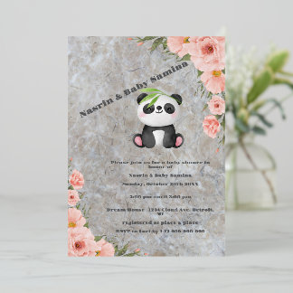 Cute Pastel Pandan and Pink Flower Floral Design Foil Invitation