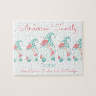 Cute Pastel Personalized Christmas Gnome Elf Jigsaw Puzzle