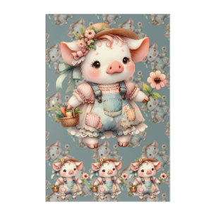 Cute Pastel Piglet in Cottagecore Overalls Acrylic Print