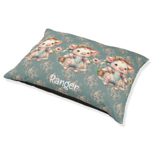Cute Pastel Piglet in Cottagecore Overalls Pet Bed
