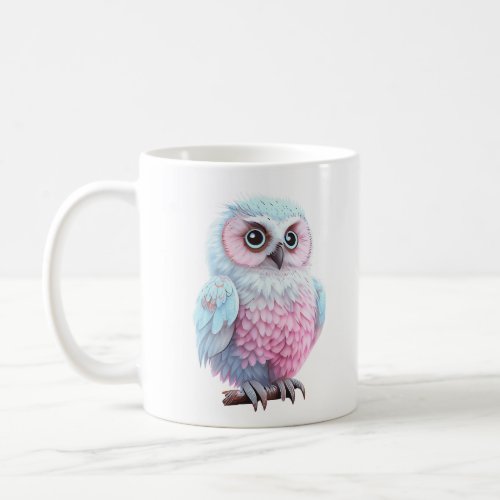 Cute Pastel Pink and Blue Cartoon Owl Coffee Mug