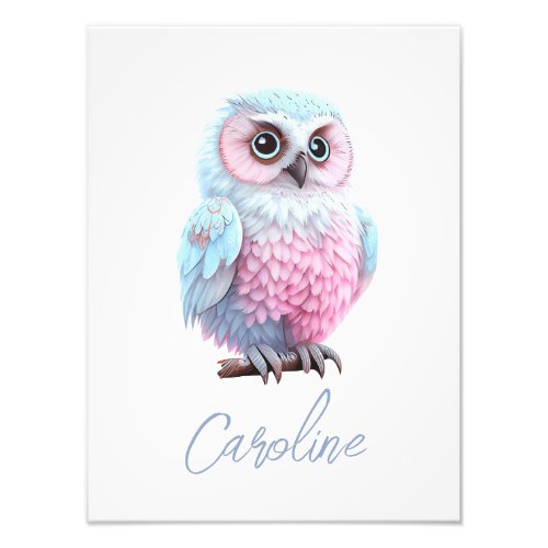 Cute Pastel Pink and Blue Cartoon Owl Photo Print