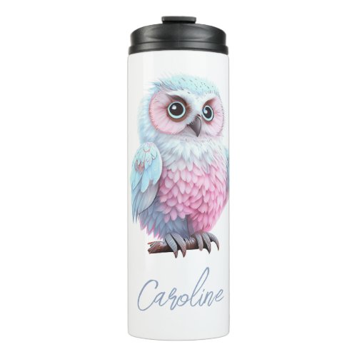 Cute Pastel Pink and Blue Cartoon Owl Thermal Tumbler