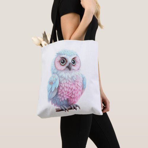 Cute Pastel Pink and Blue Cartoon Owl Tote Bag