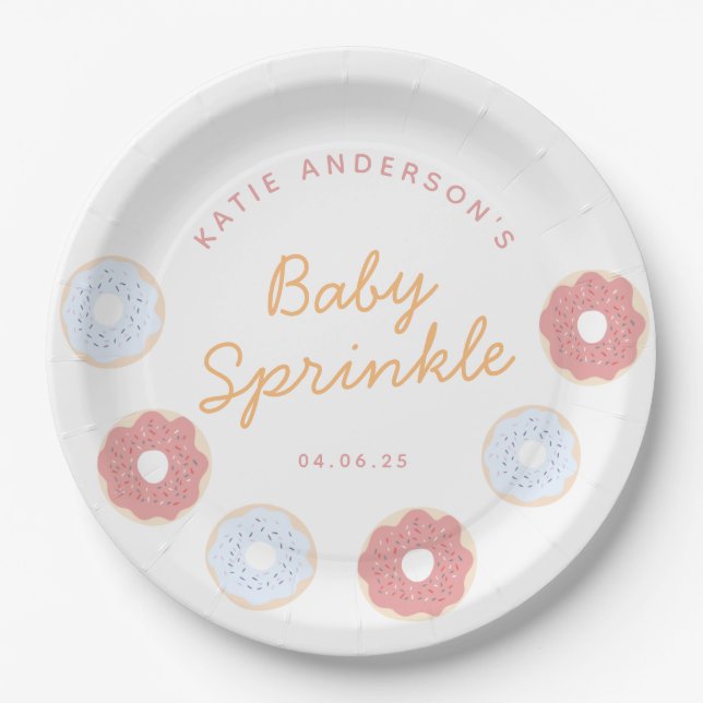 Cute Pastel Pink and Blue Donuts baby Sprinkle Paper Plates (Front)