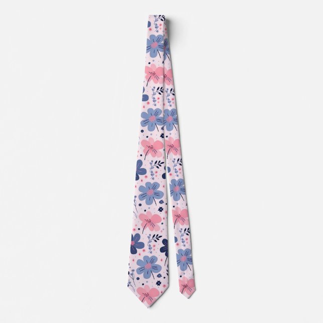 Cute Pastel Pink And Blue Floral Spring Garden Neck Tie (Front)