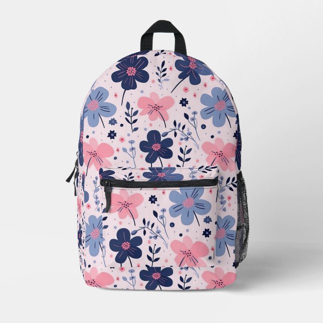 Cute Pastel Pink And Blue Floral Spring Garden Printed Backpack (Front)