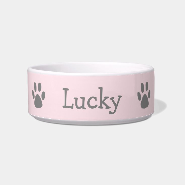 Cute Pastel Pink and Gray Paw Print Pet Bowl Zazzle