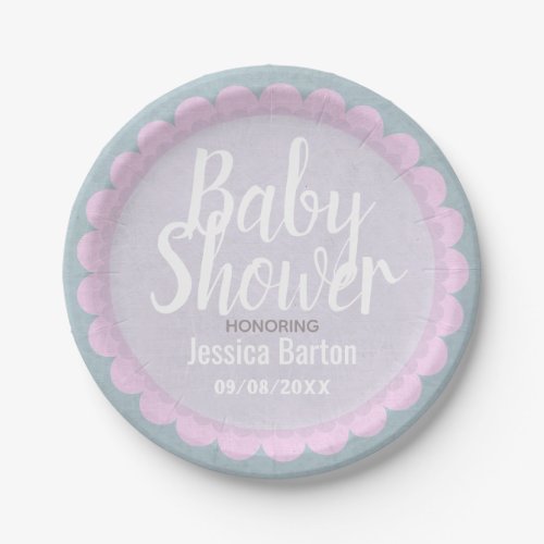 Cute Pastel Pink and Grey Custom Baby Shower Paper Plates