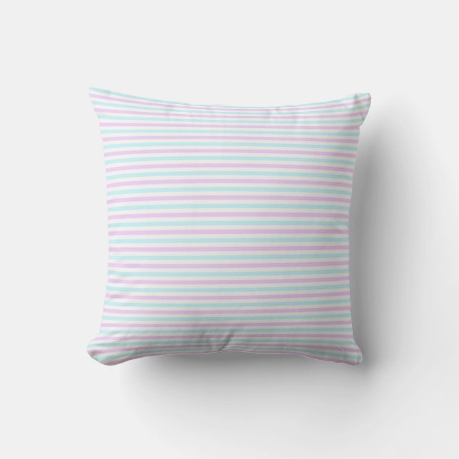 Cute Pastel Pink and Teal Stripes Girly Pattern Throw Pillow (Front)