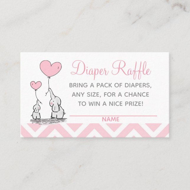 Cute Pastel Pink Baby and Mom Elephant with Hearts Calling Card (Front)