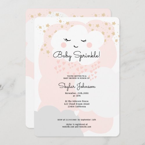 Cute pastel pink baby sprinkle clouds baby shower invitation