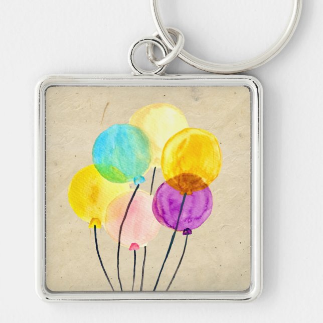 Cute pastel pink balloons watercolor keychain (Front)