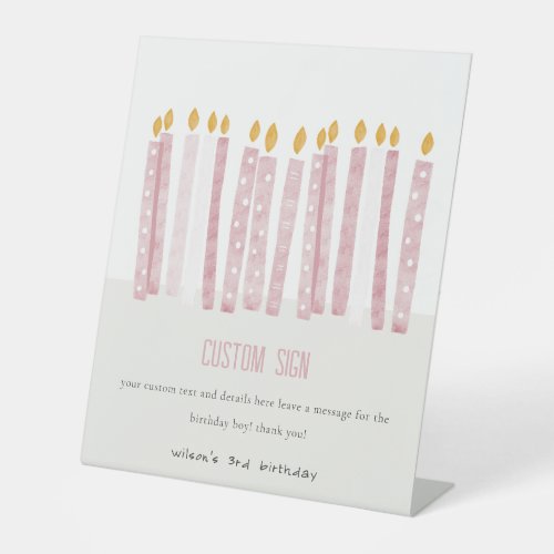 Cute Pastel Pink Birthday Candles Custom Party Pedestal Sign