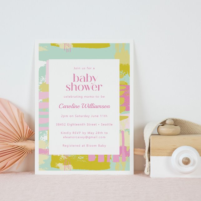 Cute Pastel Pink Blue Abstract Art Baby Shower Invitation (Creator Uploaded)