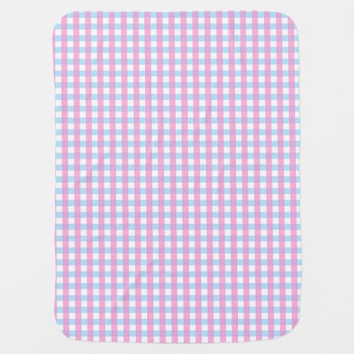 Cute Pastel Pink Blue Gingham Check Baby Blanket