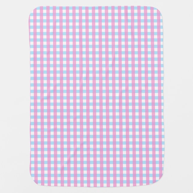 Cute Pastel Pink Blue Gingham Check Baby Blanket (Front)