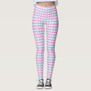 Cute Pastel Pink Blue Gingham Check Leggings