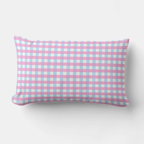 Cute Pastel Pink Blue Gingham Check Lumbar Pillow