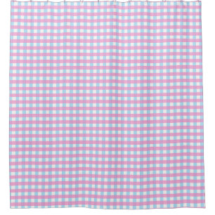 Cute Pastel Pink Blue Gingham Check Shower Curtain