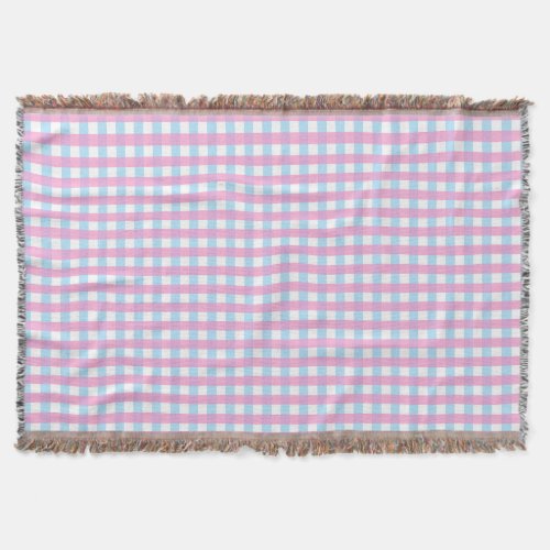 Cute Pastel Pink Blue Gingham Check Throw Blanket