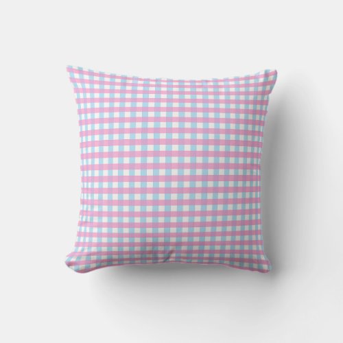 Cute Pastel Pink Blue Gingham Check Throw Pillow