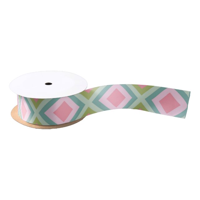 Cute Pastel Pink Blue Green Abstract Diamond Satin Ribbon (Spool)