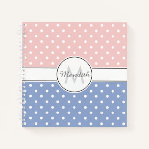 Cute Pastel Pink Blue Polka Dot Pattern Monogram Notebook