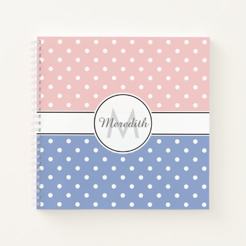 Cute Pastel Pink Blue Polka Dot Pattern Monogram Notebook