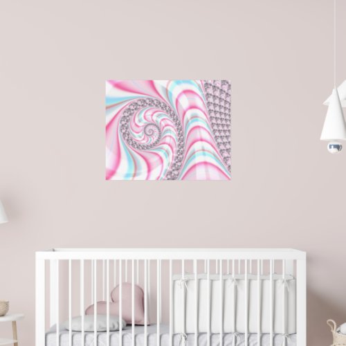 Cute Pastel Pink Blue Spiral Fractal Poster