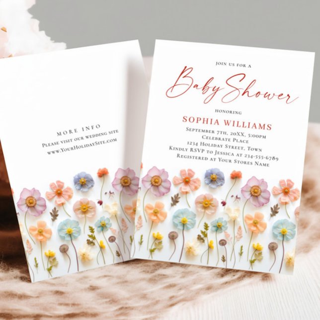 Cute Pastel Pink Boho Wild Flowers Baby Shower Invitation (Creator Uploaded)