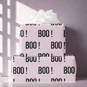 Cute Pastel Pink “BOO!” Halloween Wrapping Paper