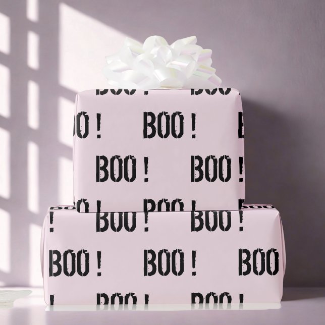 Cute Pastel Pink “BOO!” Halloween  Wrapping Paper (Creator Uploaded)