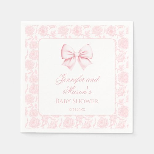 Cute pastel pink bow floral boho baby girl shower napkins