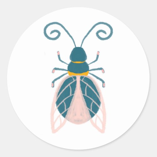 Cute Pastel Pink Bugs Girl Classic Round Sticker