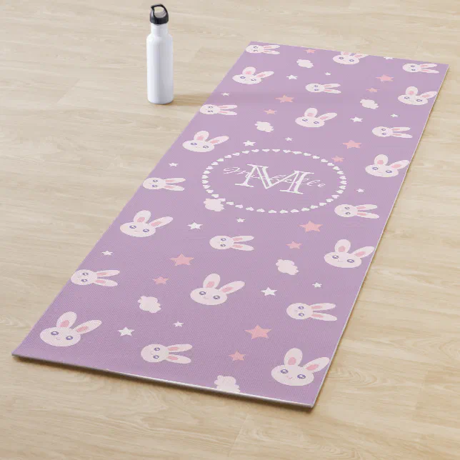 Pink Rabbit Mat Cute Pastel Pink Bunny Rabbit Pattern Monogram Yoga Mat | Zazzle
