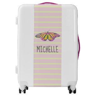 Cute Pastel Pink Butterfly Girly Chic Personalized Luggage