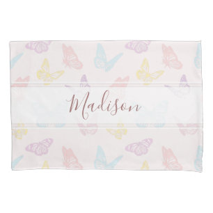 Cute Pastel Pink Butterfly Pattern with Girls Name Pillow Case