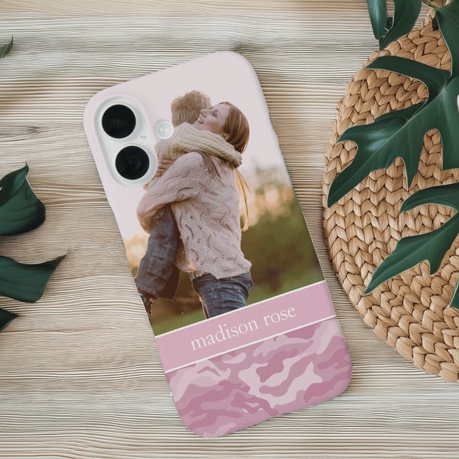 Cute Pastel Pink Camo Personalized Photo Case-Mate iPhone Case (Creator Uploaded)