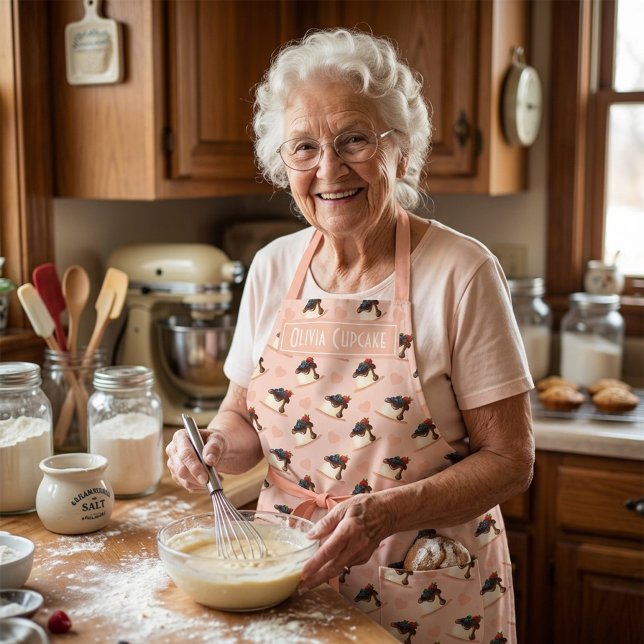 Cute Pastel Pink Cheesecake Pattern Personalized  Apron (Creator Uploaded)