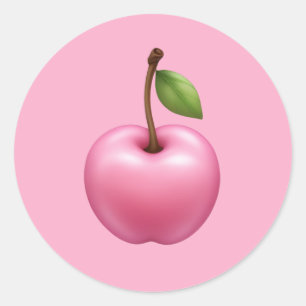 Cute Pastel Pink Cherry Emoji Art Classic Round Sticker