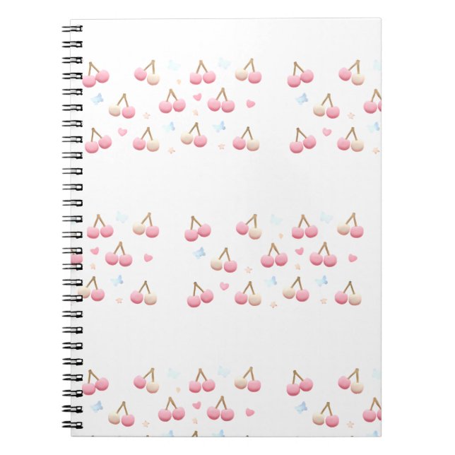 Cute Pastel Pink Cherry Pattern Notebook (Front)
