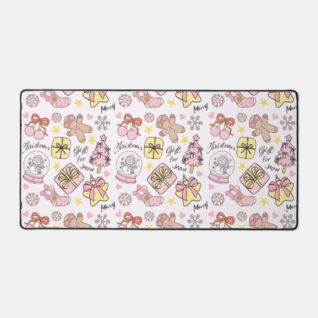 Cute Pastel Pink Christmas Ornaments Pattern Desk Mat (Front)