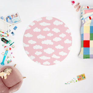 Cute Pastel Pink Clouds Round Kids Play Mat Rug