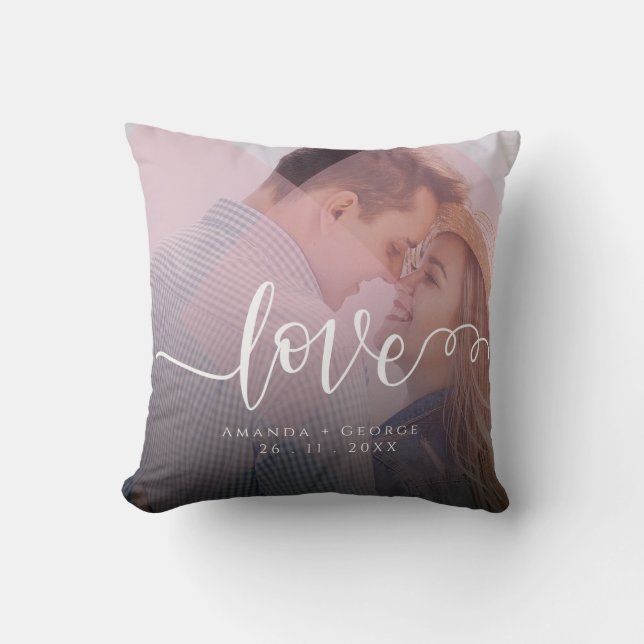 Cute Pastel Pink Color Love Photo Throw Pillow (Front)