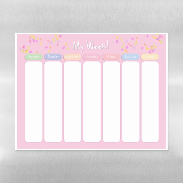 Cute Pastel Pink Confetti Weekly Planner Magnetic Dry Erase Sheet (Horizontal)