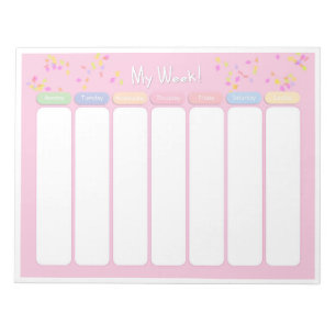 Cute Pastel Pink Confetti Weekly Planner Notepad